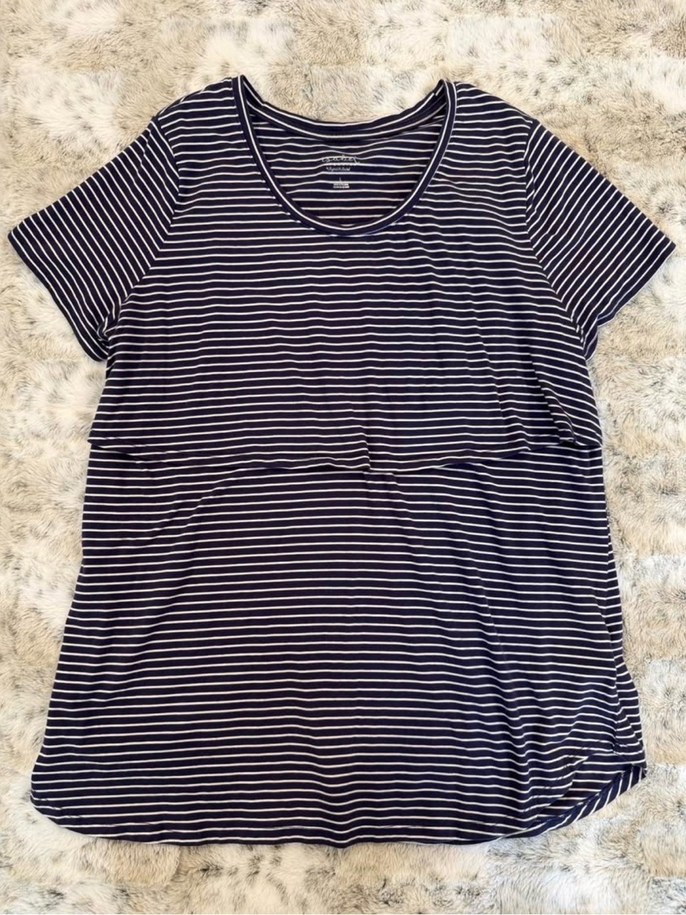 Isabel Maternity Striped Nursing Short Sleeve Lift Up T-Shirt Large